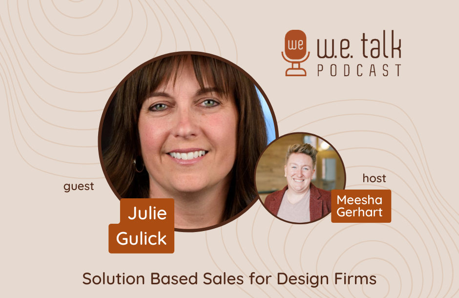 W.E. Talk Podcast Graphic Announcing Interview with Julie Gulick